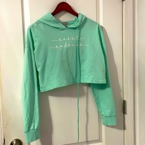 teal crop hoodis